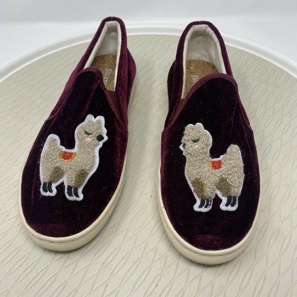 Soludos Flats Espadrilles Smoking Slippers 7.5 Burgundy Red Llama Velvet Shoes - Picture 2 of 11